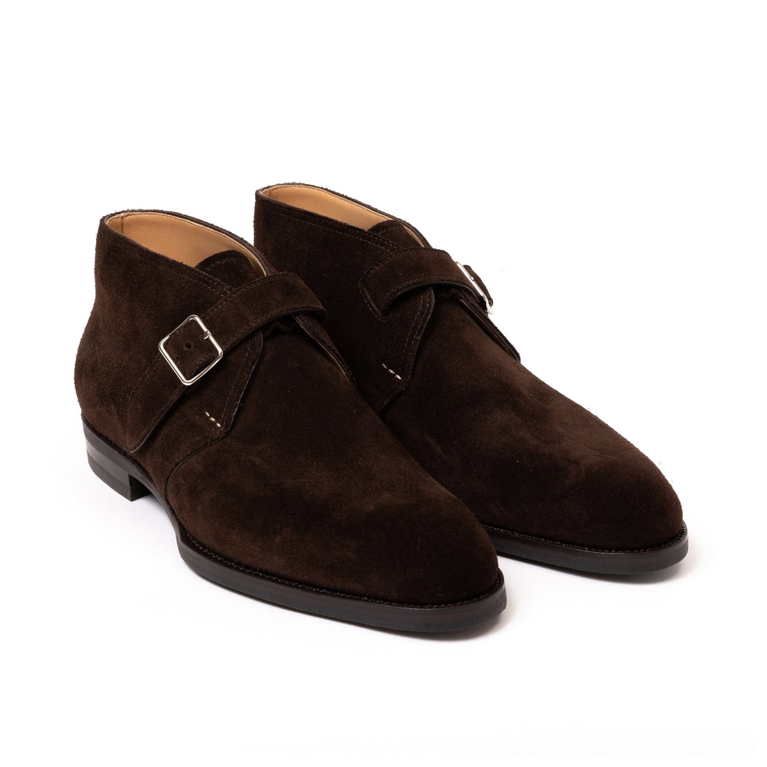 Monk-Bootee "Iconic" aus dunkelbraunem Rauhleder - reine Handarbeit